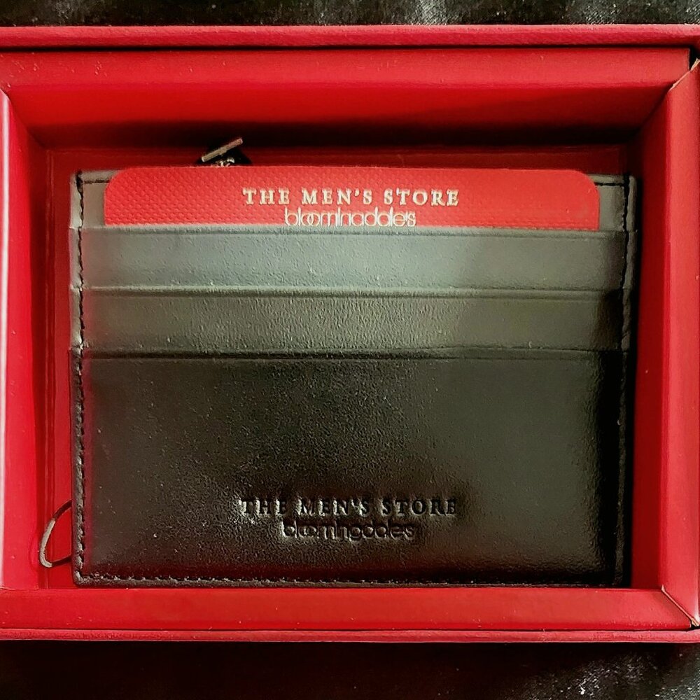 Bloomingdales Black and Grey Ombre Leather ID Holder Wallet Card Case - Boxed